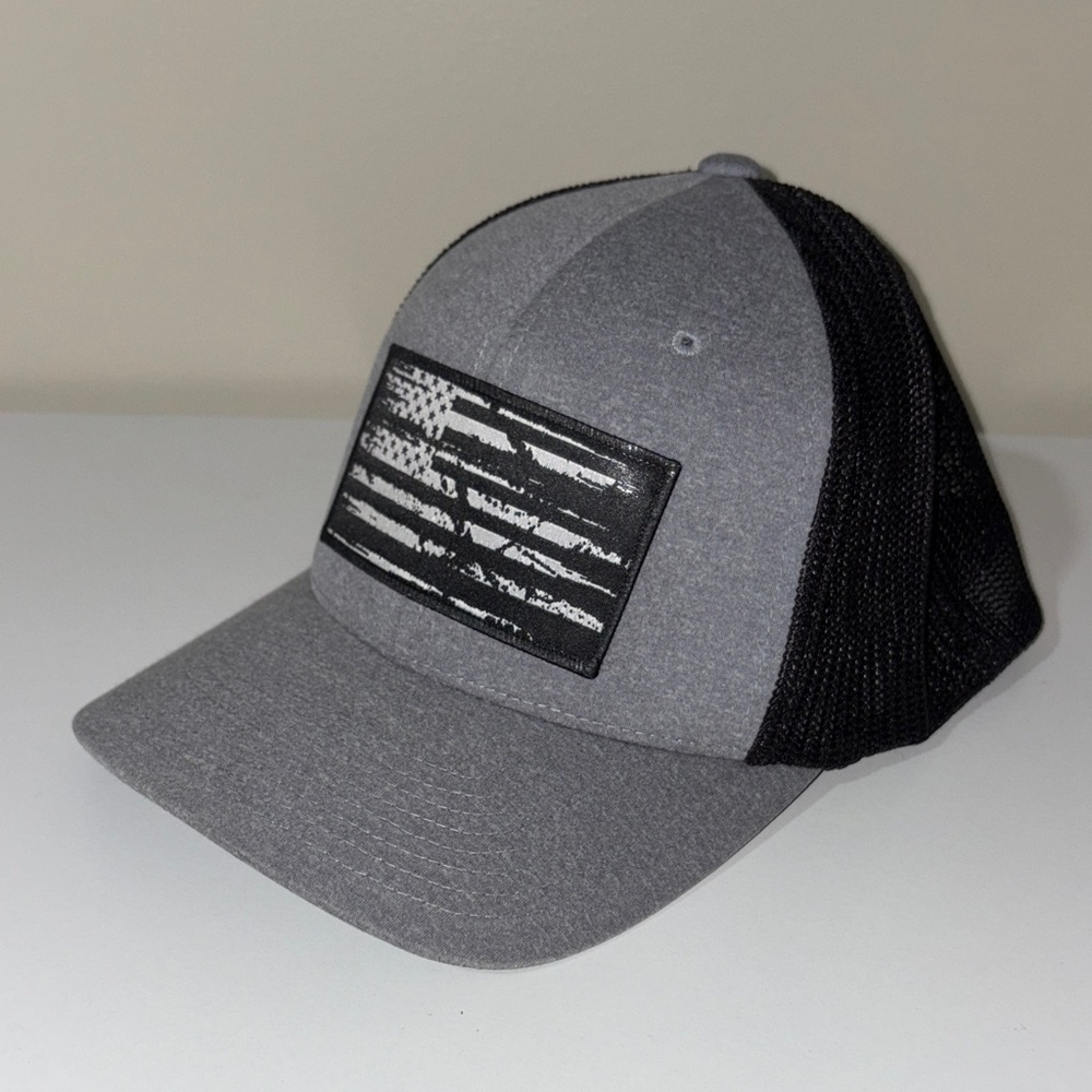 Gray and Black Trucker Hat with Flag Patch